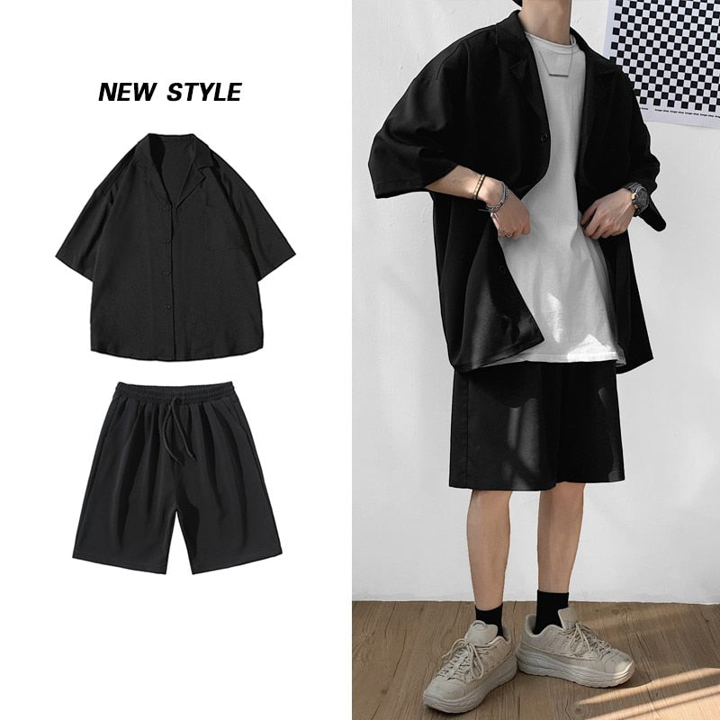 Korean Style Men s Set Suit Jacket and Shorts Solid Thin Short Sleeve Mob Journal