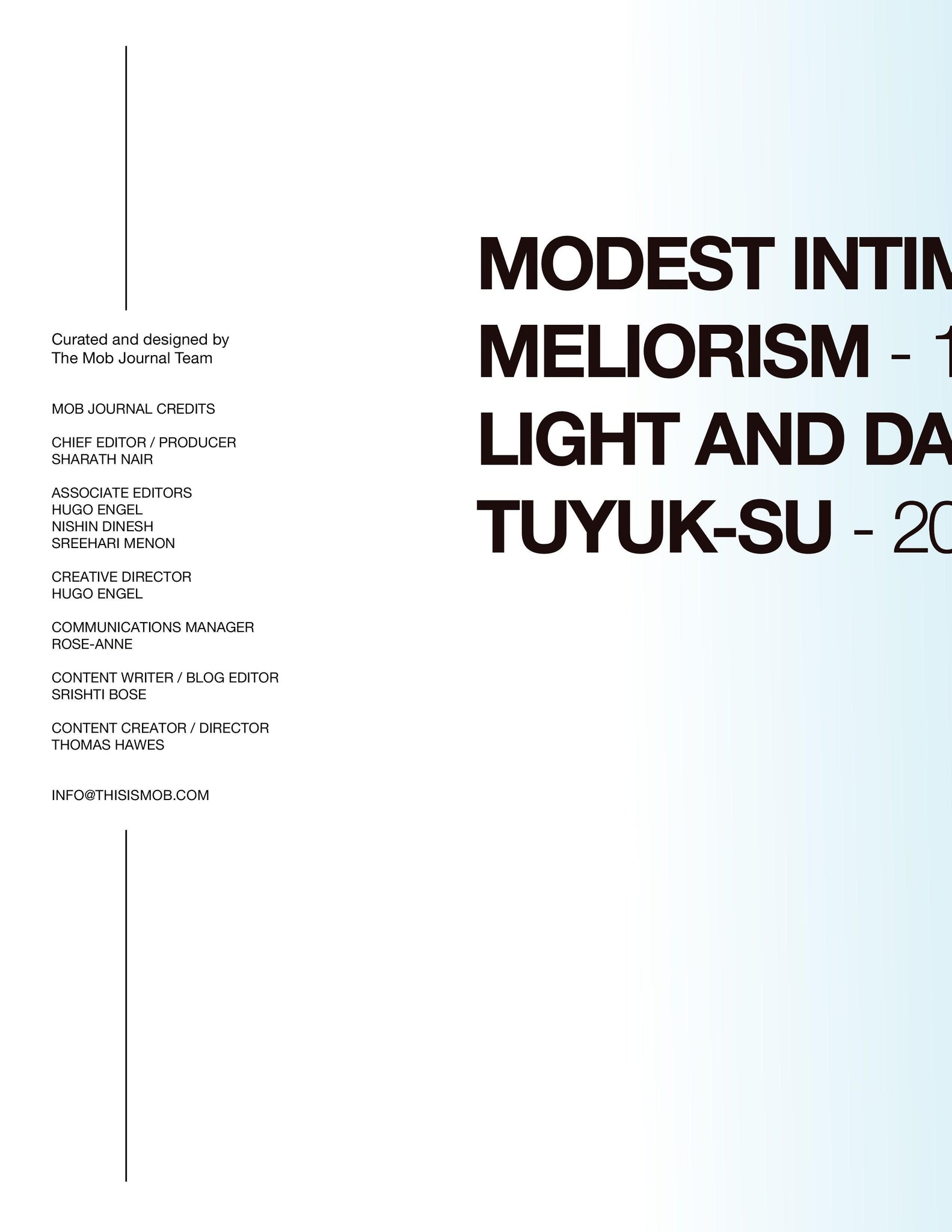MOB JOURNAL | VOLUME TWENTY TWO | ISSUE #45 - Mob Journal