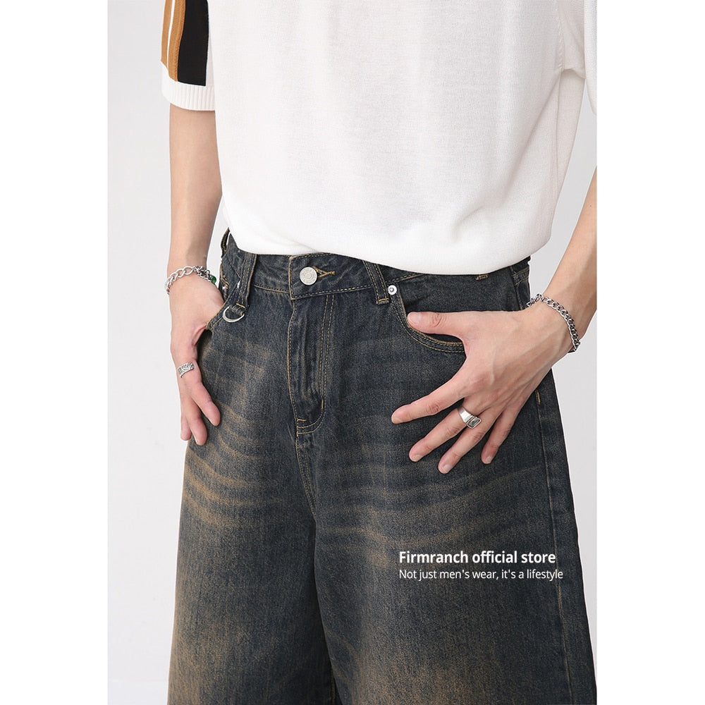 Firmranch 2023 Blue Baggy Jorts For Men Women Oversized Mid-length Shorts Jeans Ninth Denim Pants Streetwear Free Shipping