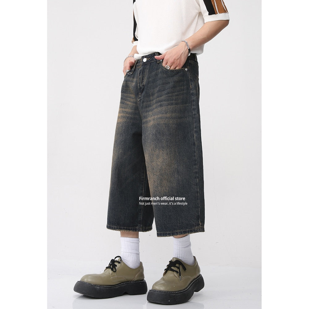 Firmranch 2023 Blue Baggy Jorts For Men Women Oversized Mid-length Shorts Jeans Ninth Denim Pants Streetwear Free Shipping