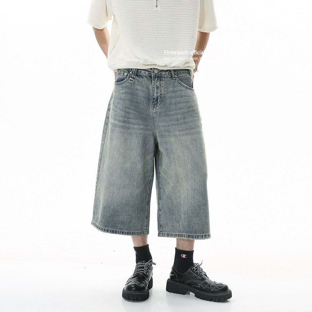 Firmranch 2023 Blue Baggy Jorts For Men Women Oversized Mid-length Shorts Jeans Ninth Denim Pants Streetwear Free Shipping