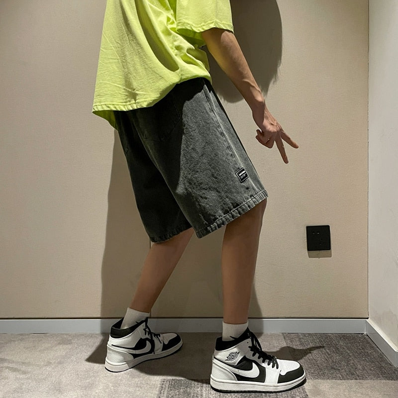 Korean Style Summer Men's Black Wide Leg Denim Shorts 2022 New Fashion Casual Baggy Short Jeans Male Brand Clothes