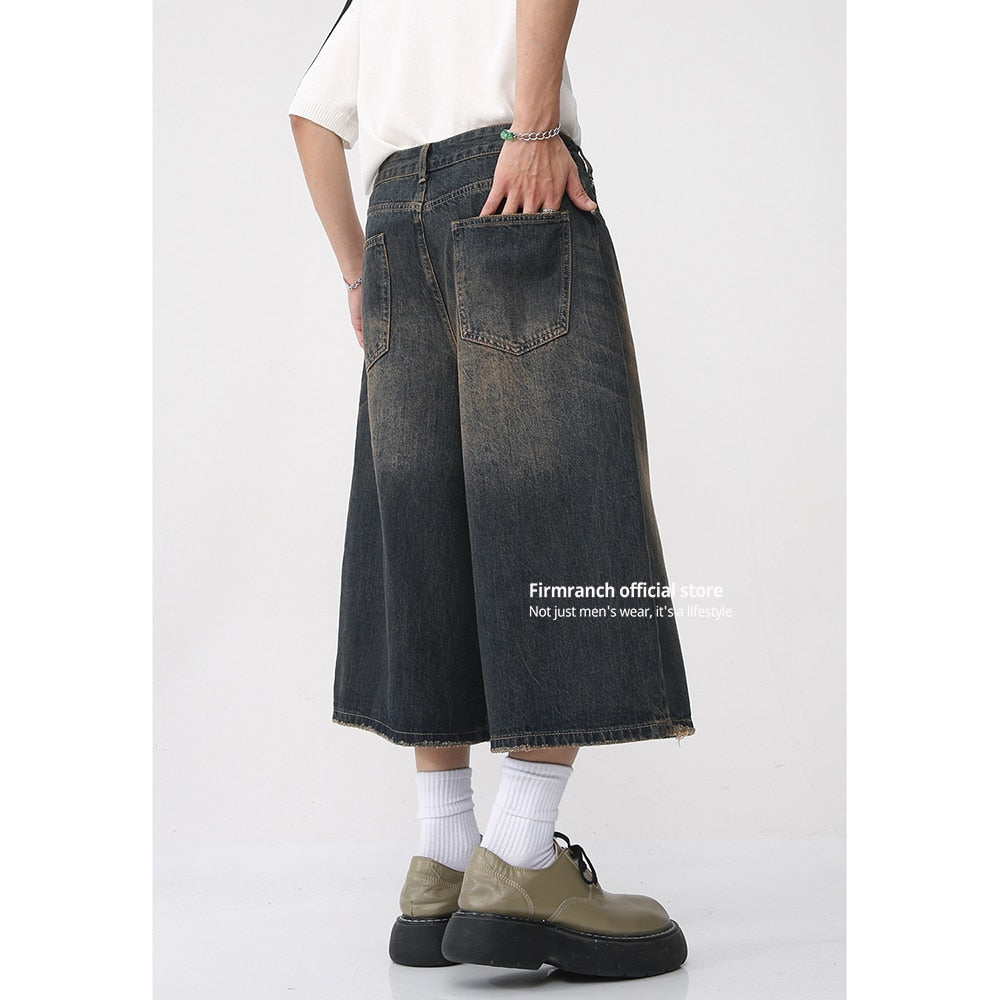 Firmranch 2023 Blue Baggy Jorts For Men Women Oversized Mid-length Shorts Jeans Ninth Denim Pants Streetwear Free Shipping