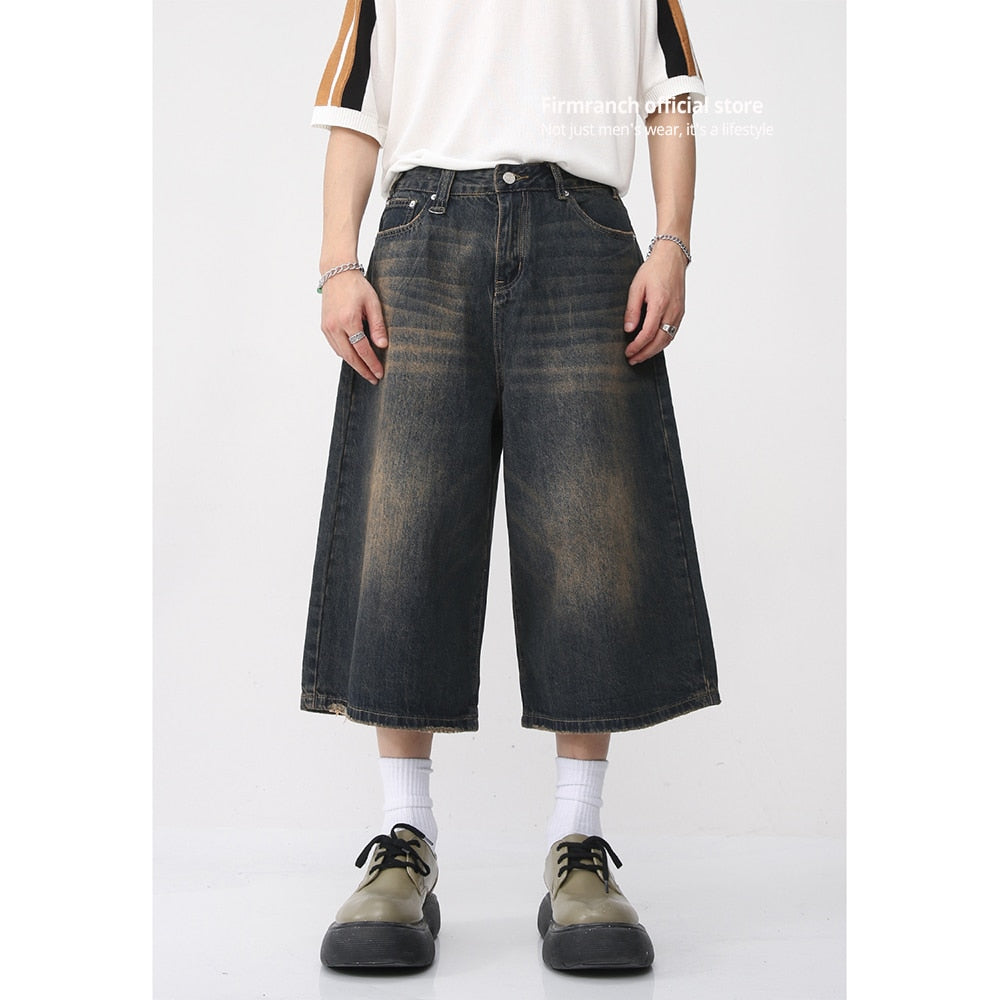Firmranch 2023 Blue Baggy Jorts For Men Women Oversized Mid-length Shorts Jeans Ninth Denim Pants Streetwear Free Shipping