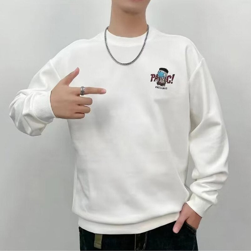 Spring Autumn Men's Sweatshirt Print Long Sleeve Top Korean Fashion Streetwear Men Clothing Harajuku Cartoon Black Sweatshirt