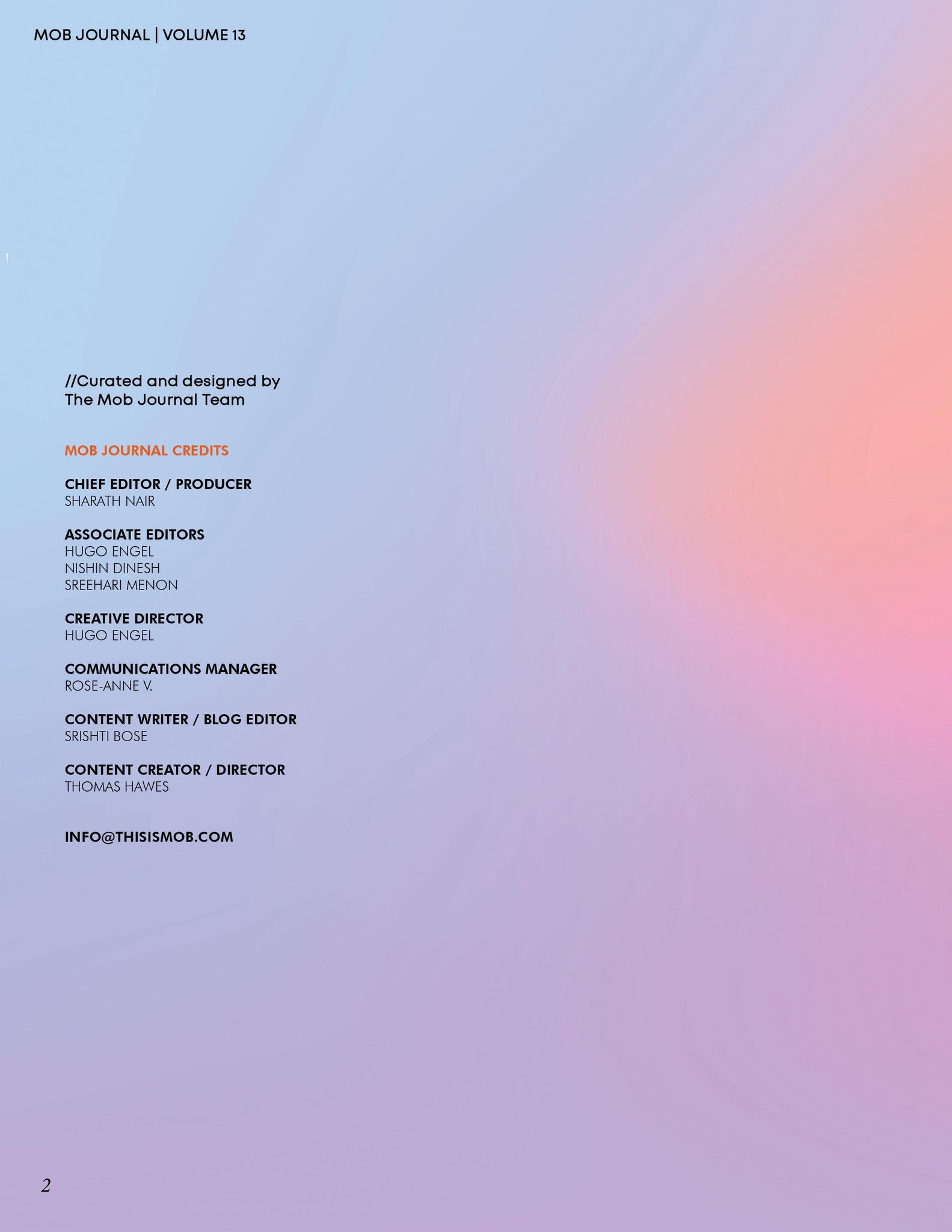 MOB JOURNAL | VOLUME THIRTEEN | ISSUE #19 - Mob Journal