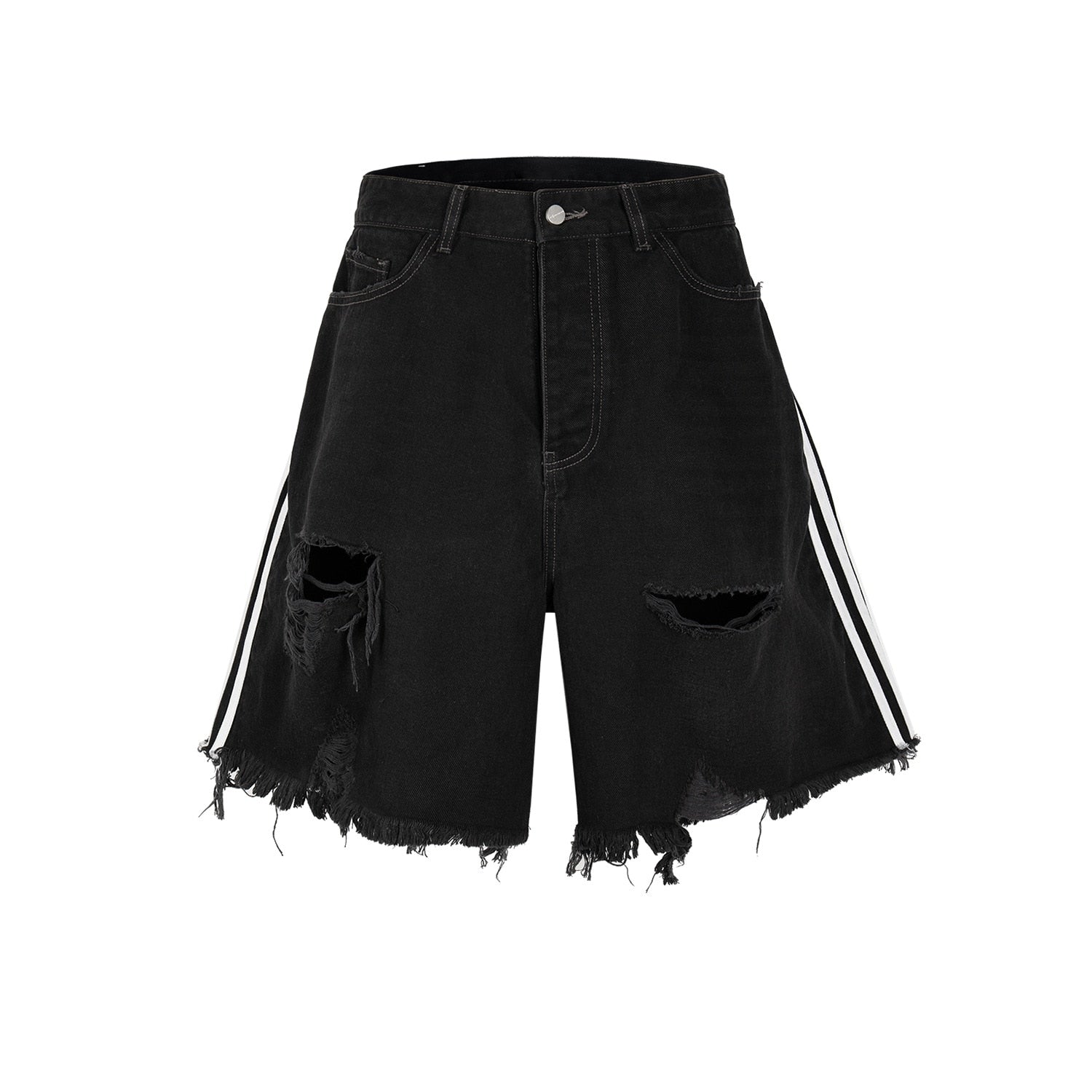 Firmranch 2023 New Black Three Bars Baggy Ripped Short Jeans Baggy Jorts For Men Women Oversize Denim Jackets Free Shipping